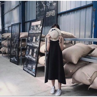 VÁY MAXI SUÔNG ĐEN FORM THỤNG DÁNG DÀI SÁT NÁCH BASIC HOT