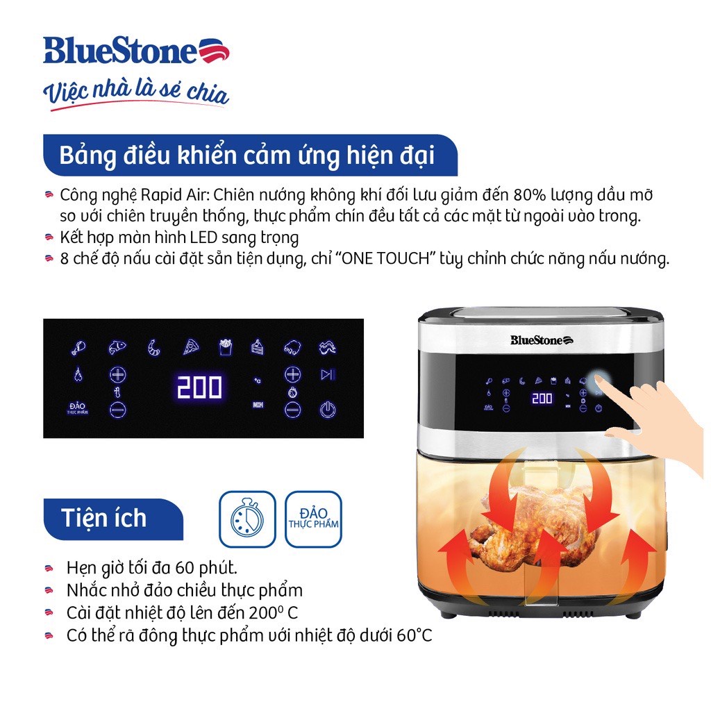 Nồi Chiên Không Dầu BlueStone AFB-5885  - Hàng chính hãng - Bảo hành 24 tháng