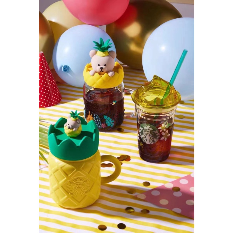 Bộ quà tặng sinh nhật ly thủy tinh Starbucks nắp quả dứa dung tích 525ml