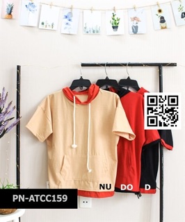 Áo thun oversize có nón dây rút