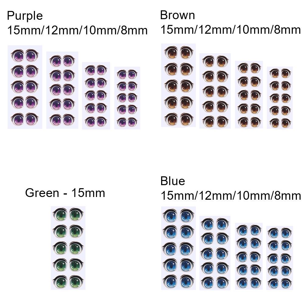 Bộ 10 cặp nhãn dán trang trí mắt kính 8mm/10mm/12mm/15mm họa tiết hoạt hình dễ thương