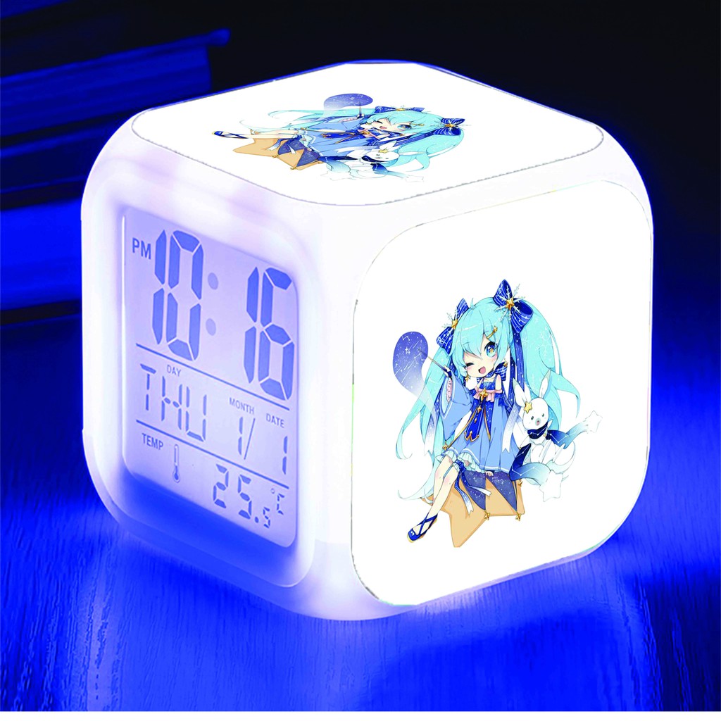 Đồng hồ báo thức để bàn in hình HATSUNE MIKU Vocaloid anime chibi LED đổi màu