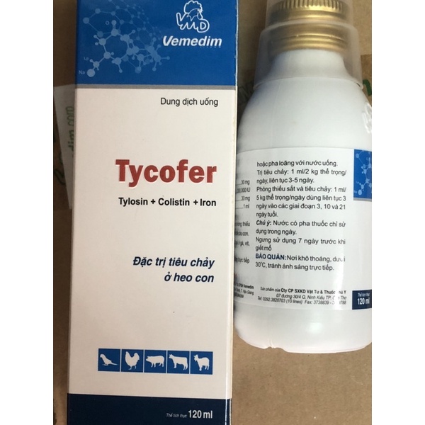 Tycofer 120ml uống hỗ trợ đường ruột cho heo con, bê nghé, dê cừu con