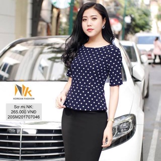 New Sơ mi peplum chấm bi