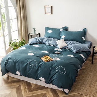 Bộ vỏ chăn ga gối cotton poly Lidaco decor phòng ngủ vintage - Rainy Day Xanh ( SP001204)