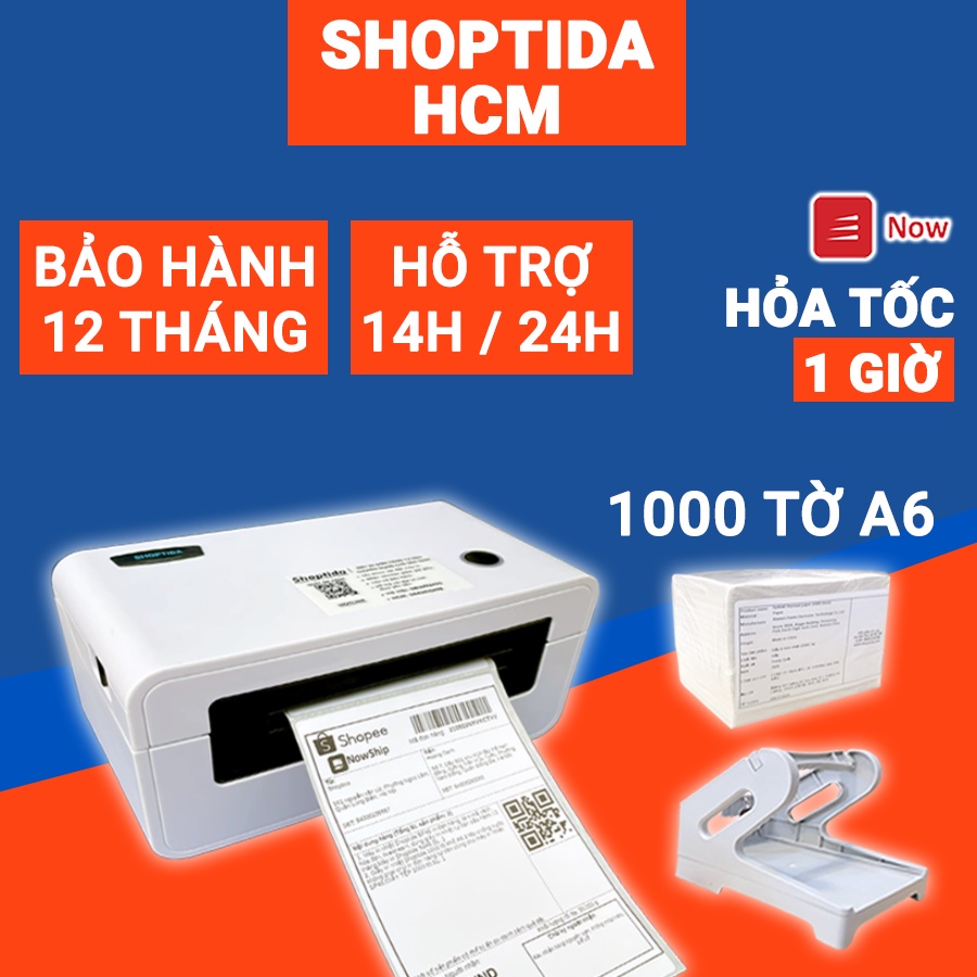 Máy in đơn hàng Shoptida SP46 kèm 1000 giấy in nhiệt 10*15cm decal tự dán kèm khay đựng giấy