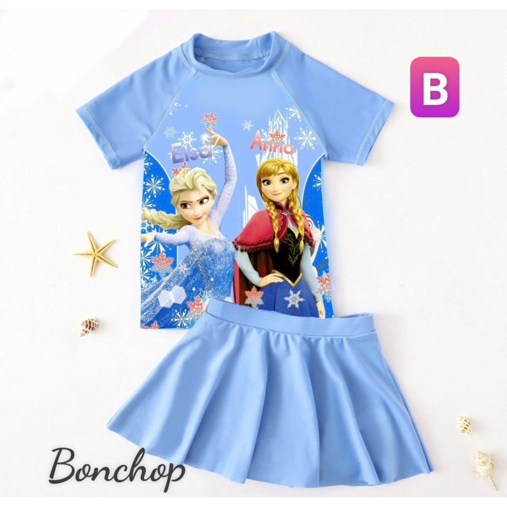 BỘ ĐỒ BƠI BÉ GÁI CHO MÙA  MƯA LẠNH - 2 CÔNG CHÚA ELSA VÀ ANNA