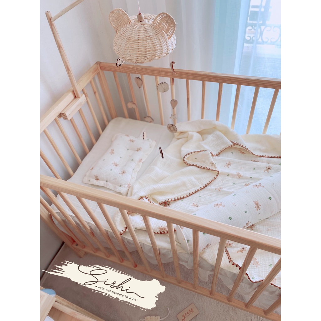 Set chăn gối 6 món vải xô muslin OME x Sishi cao cấp cho bé