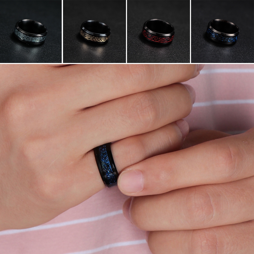 Nhẫn bằng thép không gỉ màu đen hợp thời trang cho nam kích thước 6-13
