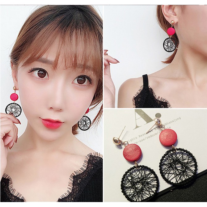 Bông tai hình lưới giấc mơ bằng gỗ