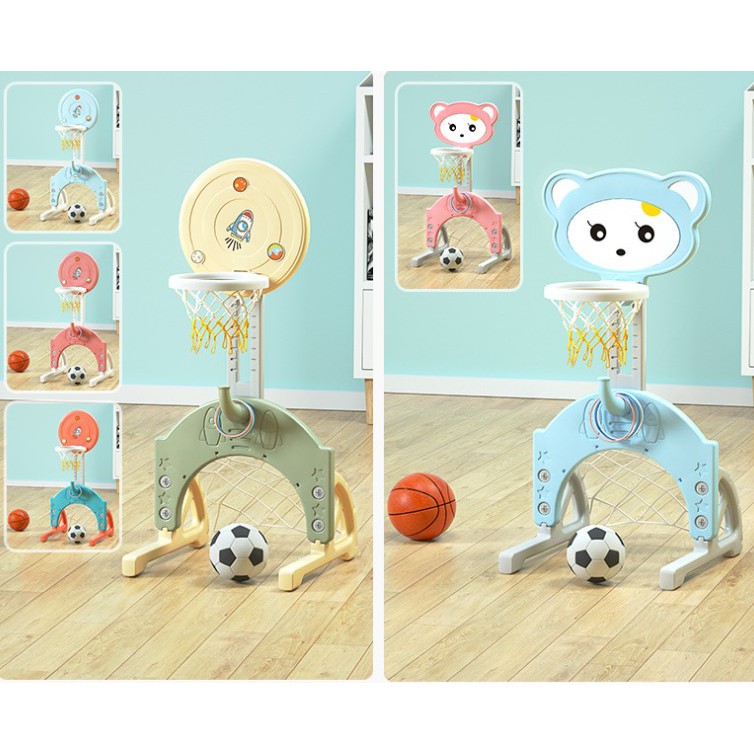 Giá đỡ bóng rổ trẻ em có thể nâng lên và hạ xuống trong nhà cho bé 1-6 tuổi - Đồ chơi bóng rổ tại nhà cho bé hình gấu