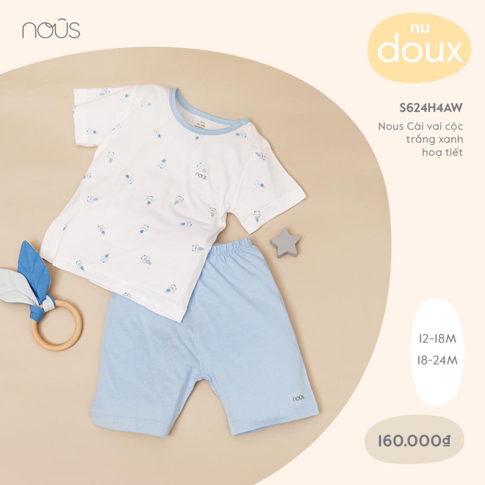[Nhiều mã] Bộ Quần Áo Cộc Cài Vai Cao cấp Nous Cho Bé Trai Bé Gái Chất Liệu Nu Petit (Size Từ 9M-3Y)