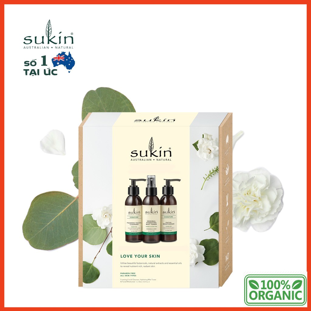 Bộ ba Sukin Pack Love Your Skin Foaming cleanser125ml + Hydrating Mist Toner 125ml + Facial Moisturiser 125ml | BigBuy360 - bigbuy360.vn