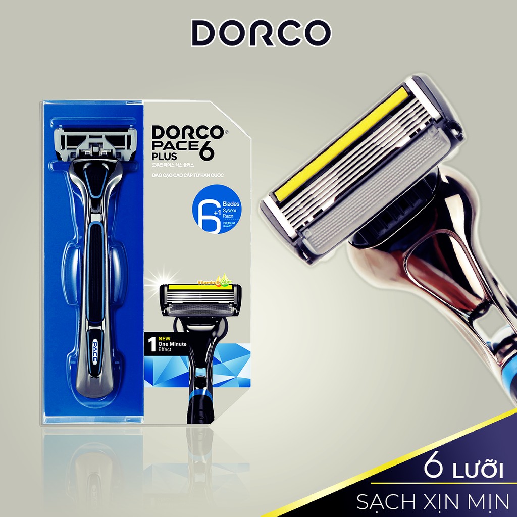 Dao cạo râu 6 lưỡi DORCO PACE 6 Plus [6 lưỡi - đầu cắt tóc mai] (Vỉ gồm 1 cán + 1 đầu cạo)