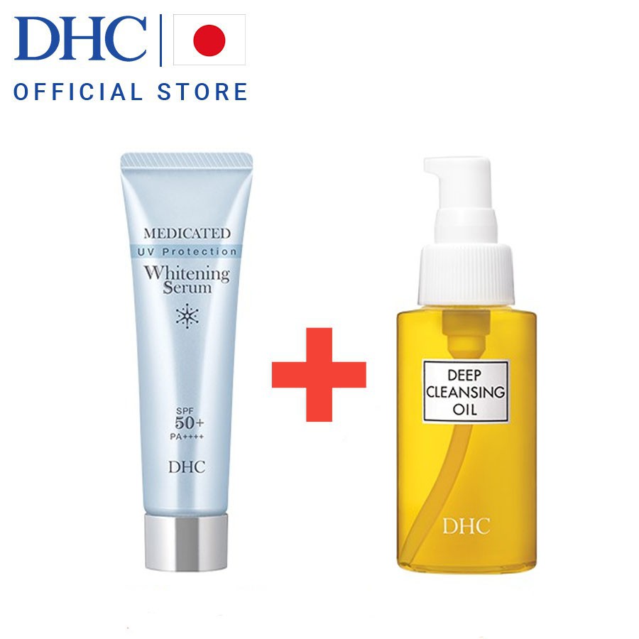 Combo Serum Chống Nắng DHC UV Protection Whitening Serum 50+ 30g và Dầu Tẩy Trang DHC Deep Cleansing Oil 70ml