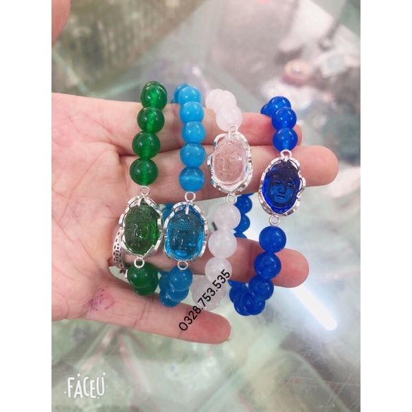 VÒNG TAY ĐÁ 8LY MẶT PHẬT BỌC BẠC