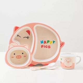 Set khay bát dĩa thìa cốc 5 món bằng sợi tre hữu cơ cho bé ăn dặm