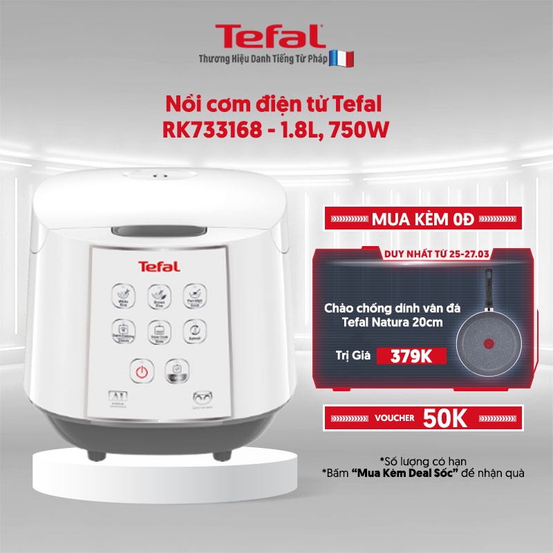 [Mã ELTEFALWL5 giảm 10% đơn 500K] Nồi cơm điện tử Tefal RK733168 - 1.8L, 750W