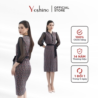 Đầm cổ V hoa nhí tím phẩy chất lụa mát nữ Yoshino 2152229612