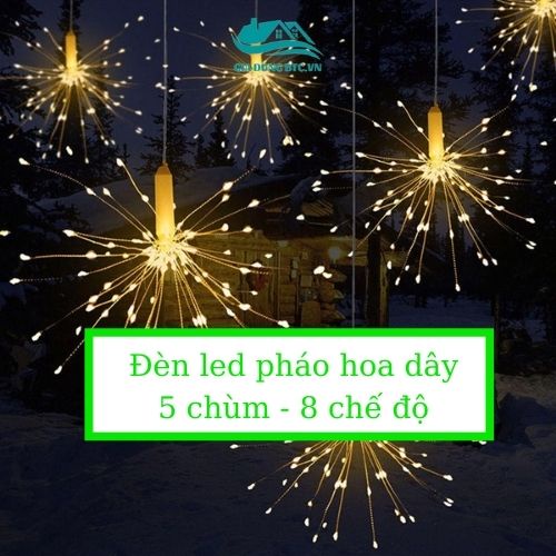 Đèn led pháo hoa trang trí tết dây 5 chùm đèn, nhiều chế độ nháy, chống nước - Đèn nháy Tết trang trí hình hoa 2023