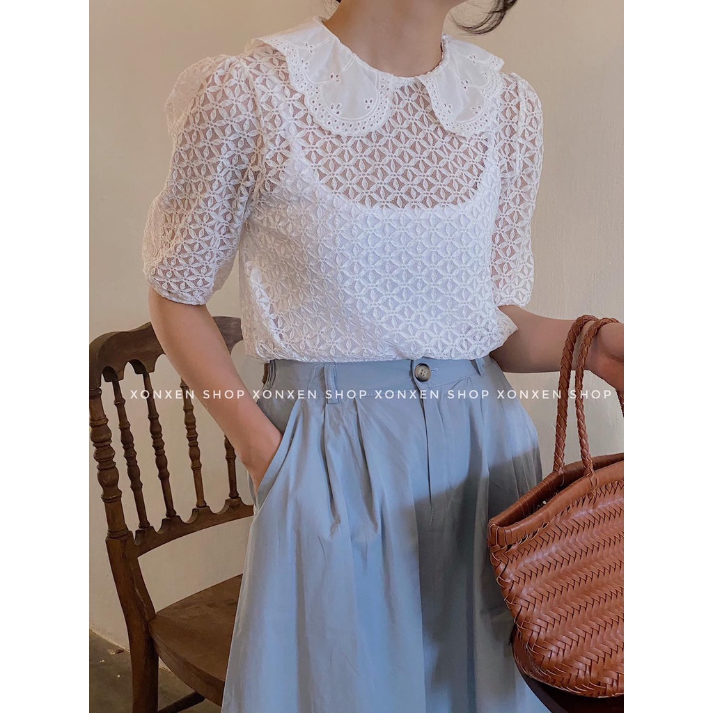 ÁO TIỂU THƯ áo kiểu ren cổ bèo cực dễ thương chuẩn form XONXEN SHOP freesize mã 802