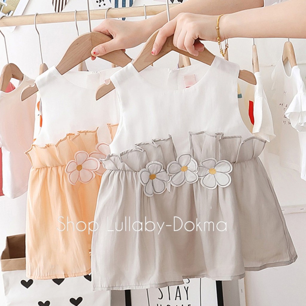 Đầm/ Váy bé gái đính hoa đáng yêu size 1-5y (ảnh thật)