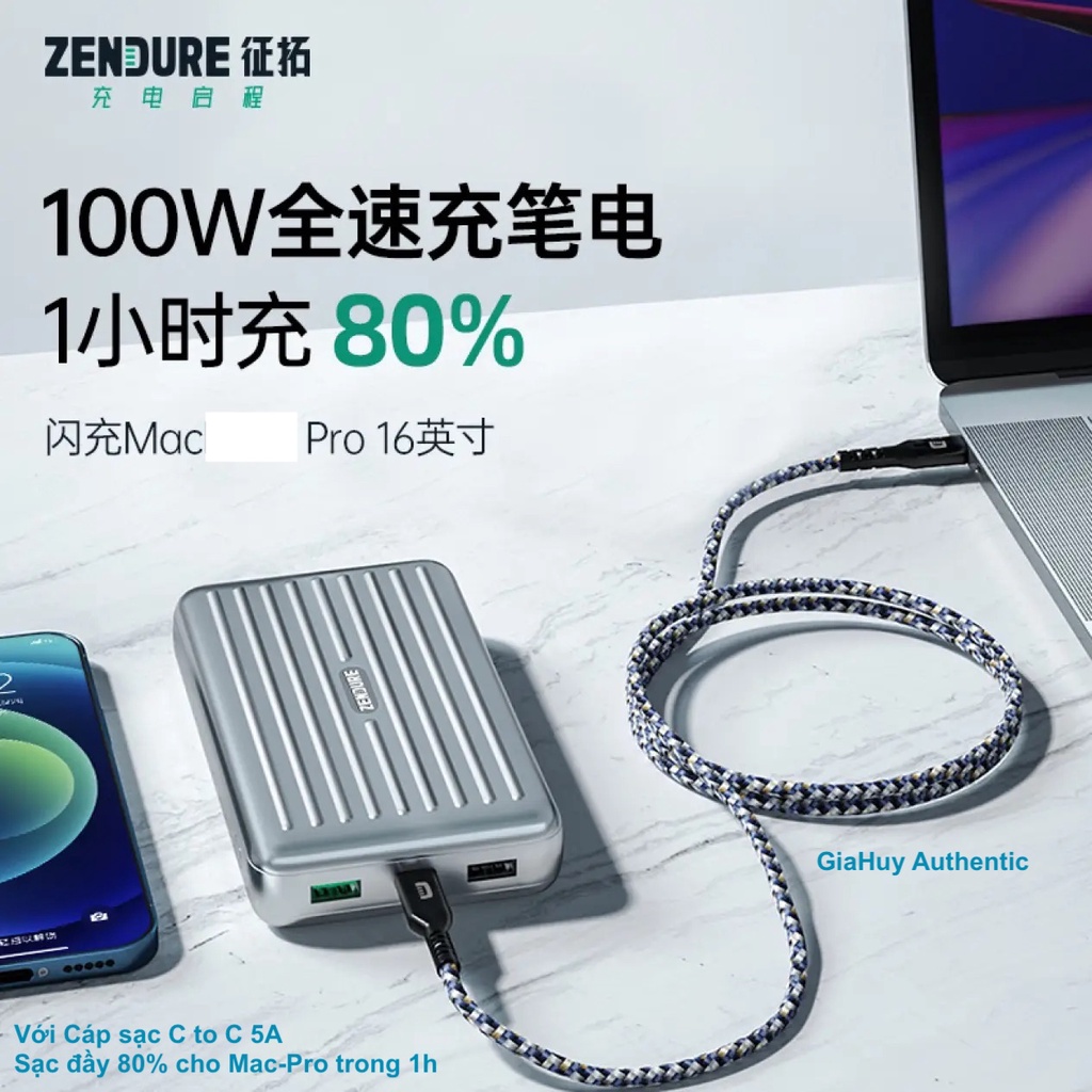 Pin sạc dự phòng Laptop táo Pro, lP14 SERlES, S21 Ultra, Note 20 Ultra 5G ZENDURE C2 20000mAh 118W PD/PPS 1C-2A