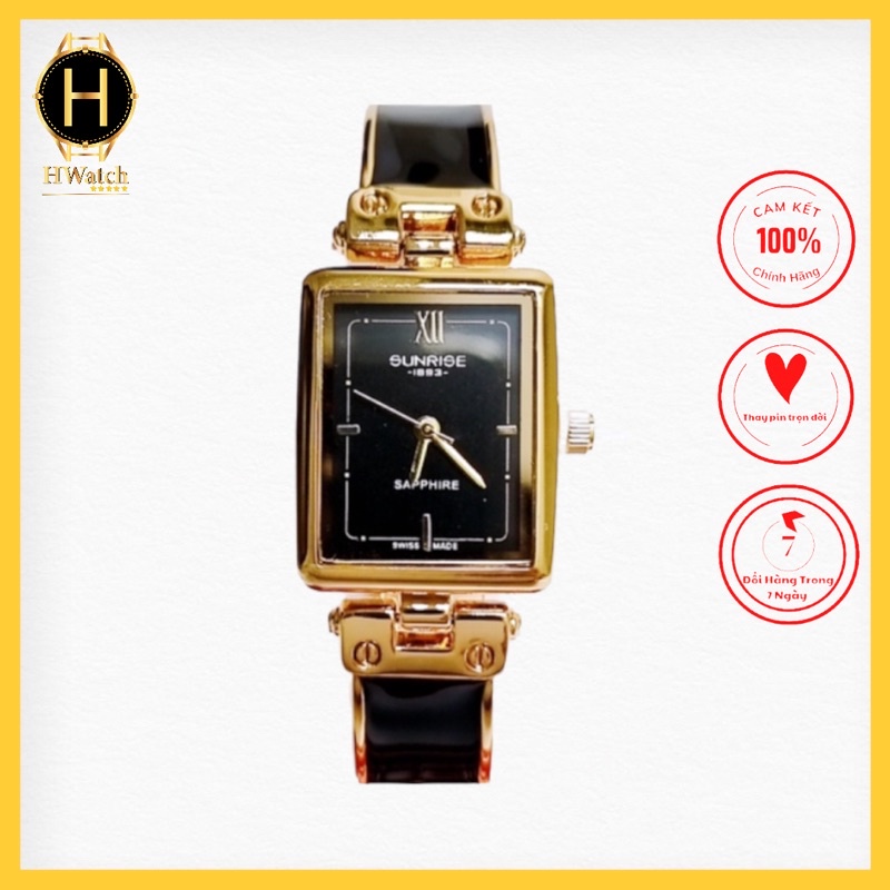 Đồng Hồ Nữ Sunrise 344 Máy Pin Lắc Tay Dây Sắt Đen Chính Hãng