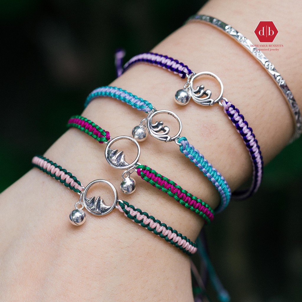 Vòng Tay Thắt Dây Chỉ Đủ Màu Thủ Công Xỏ Charm Bạc 925 Hình Ngọn Núi Du Lịch - Ddreamer