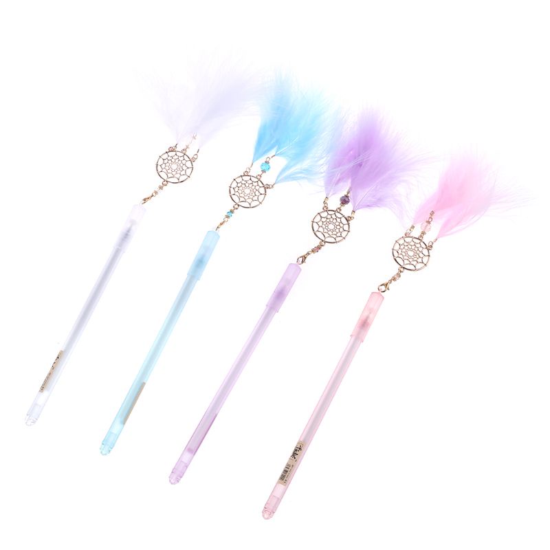 Bút Mực Gel Hình Dreamcatcher Đính Lông Vũ Pha Lê Trung Tính Cho Bé