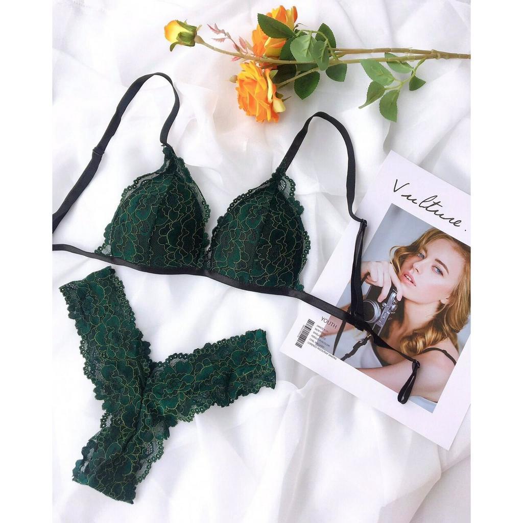 Đồ lót nữ màu xanh rêu ALA BRALETTE có dây chéo mút đệm mỏng không gọng