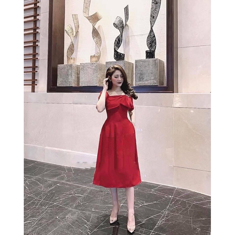 Đầm đi tiệc 🌷Hình thật 100%🌷Đầm xoè đỏ tay lỡ