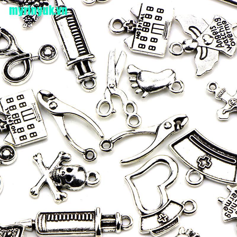 CHARMS Bộ 32 Mặt Dây Chuyền Bạc Tự Làm Trang Sức Phong Cách Tây Tạng