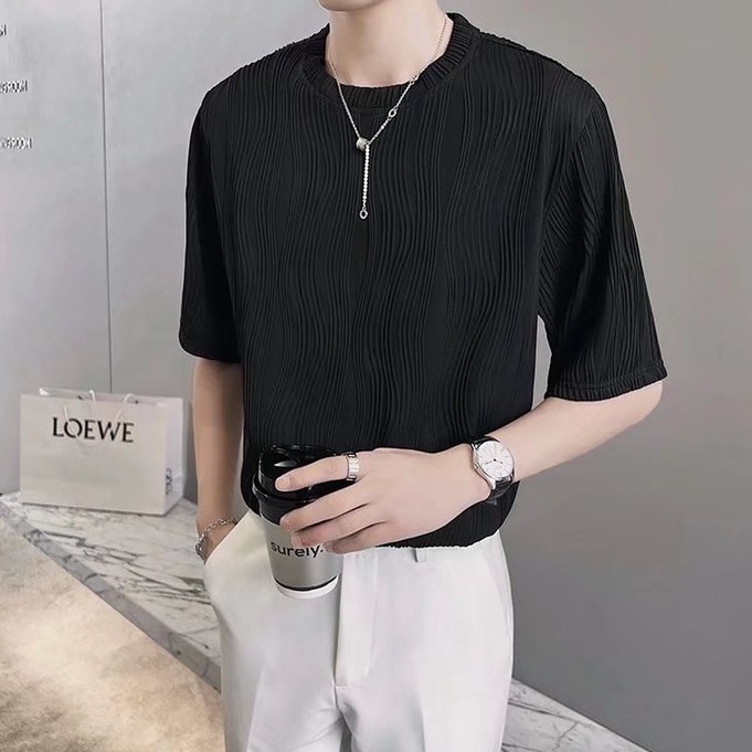Áo Thun Tay Ngắn Cổ Tròn Màu Trơn Phong Cách Hàn Quốc Thời Trang Cho Nam Trang Cho Nam Simple Fashion áo phông nam form rộng vạch sọc lụa áo thun nam tay lỡ Nam