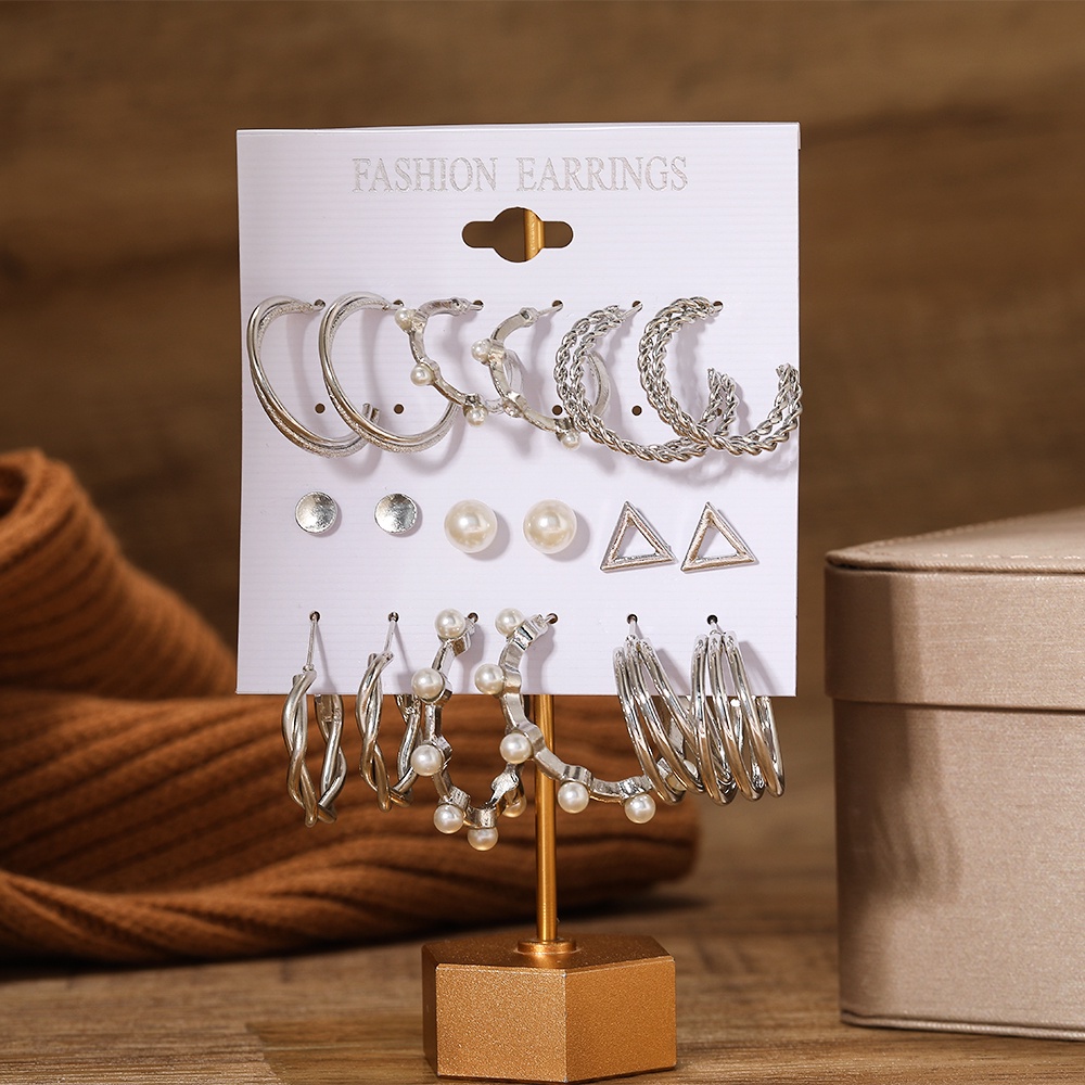 Set 9 Đôi Khuyên Tai Ngọc Trai Thời Trang Cho Nữ