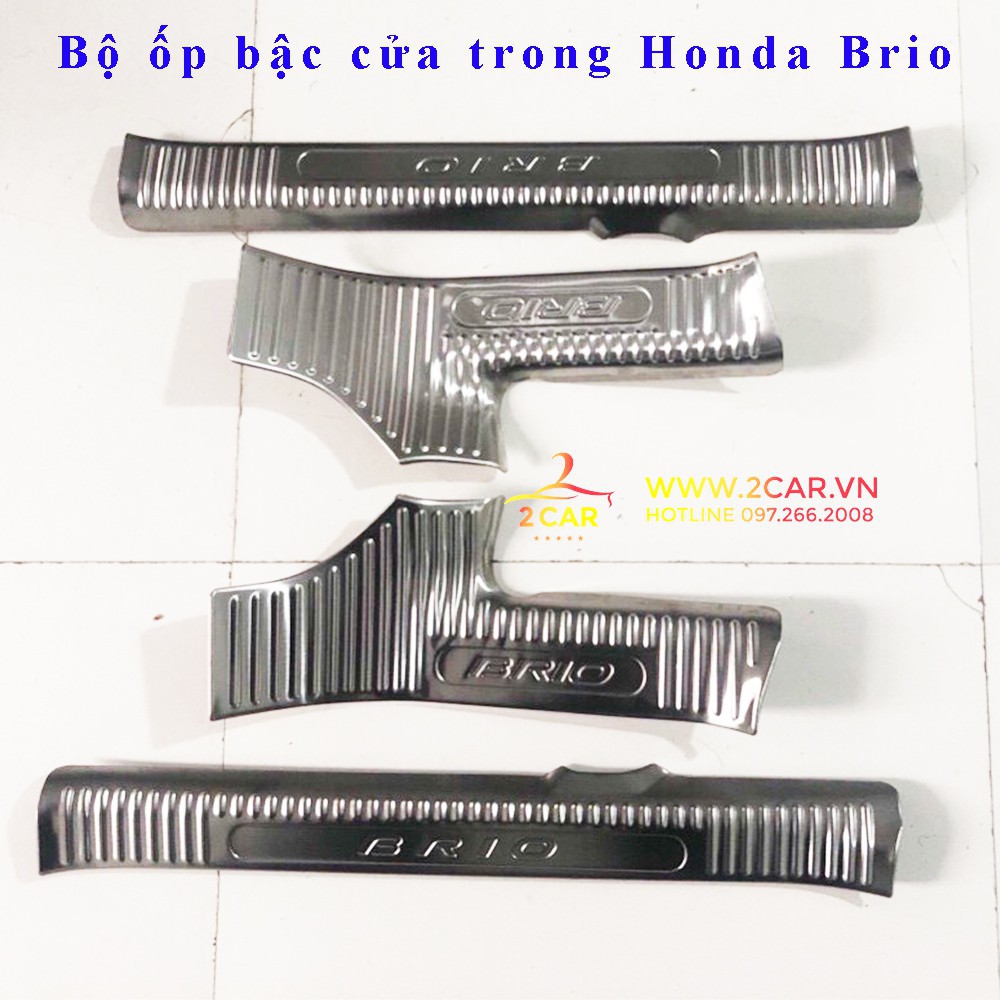 Bộ ốp bậc cửa trong + ngoài xe Honda Brio 2018-2020 chất liệu Inox