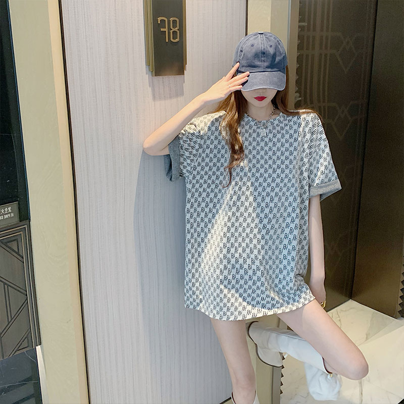 Áo Thun Tay Ngắn Cổ Tròn Dáng Dài Thiết Kế Đơn Giản Hợp Thời Trang