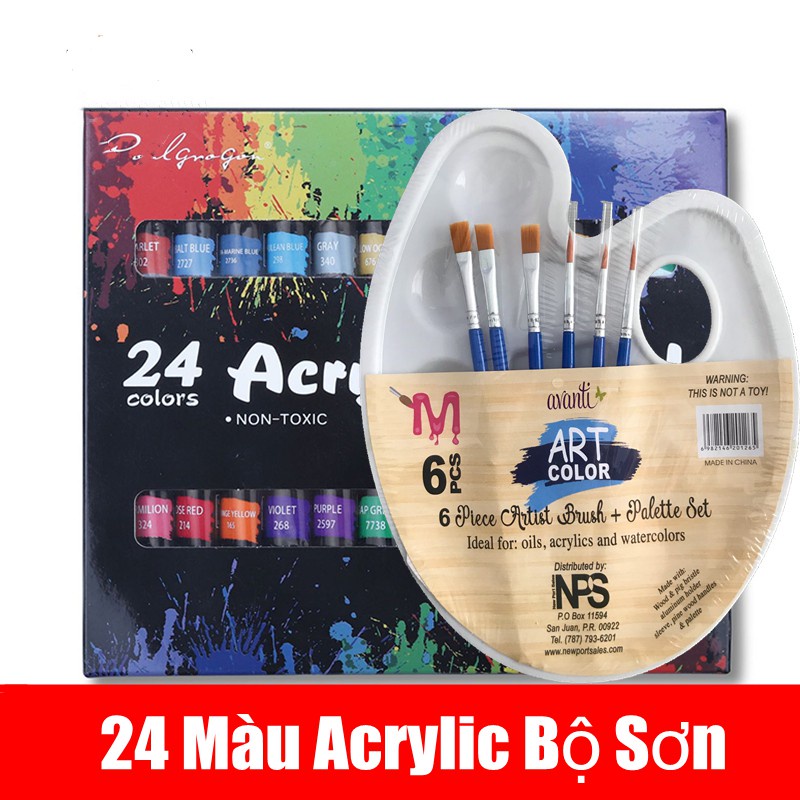 Bộ Sơn Acrylic 24 Màu Không độc Hại Không Phai Màu Nghệ Sĩ Chuyên Nghiệp