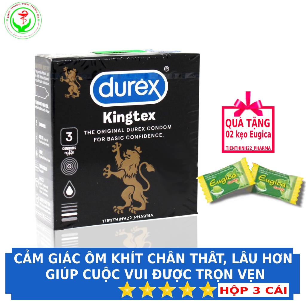 Bao cao su Durex Kingtex  ôm sát, chân thật kéo dài cuôc vui lâu hơn hộp 3 cái -Tặng kẹo