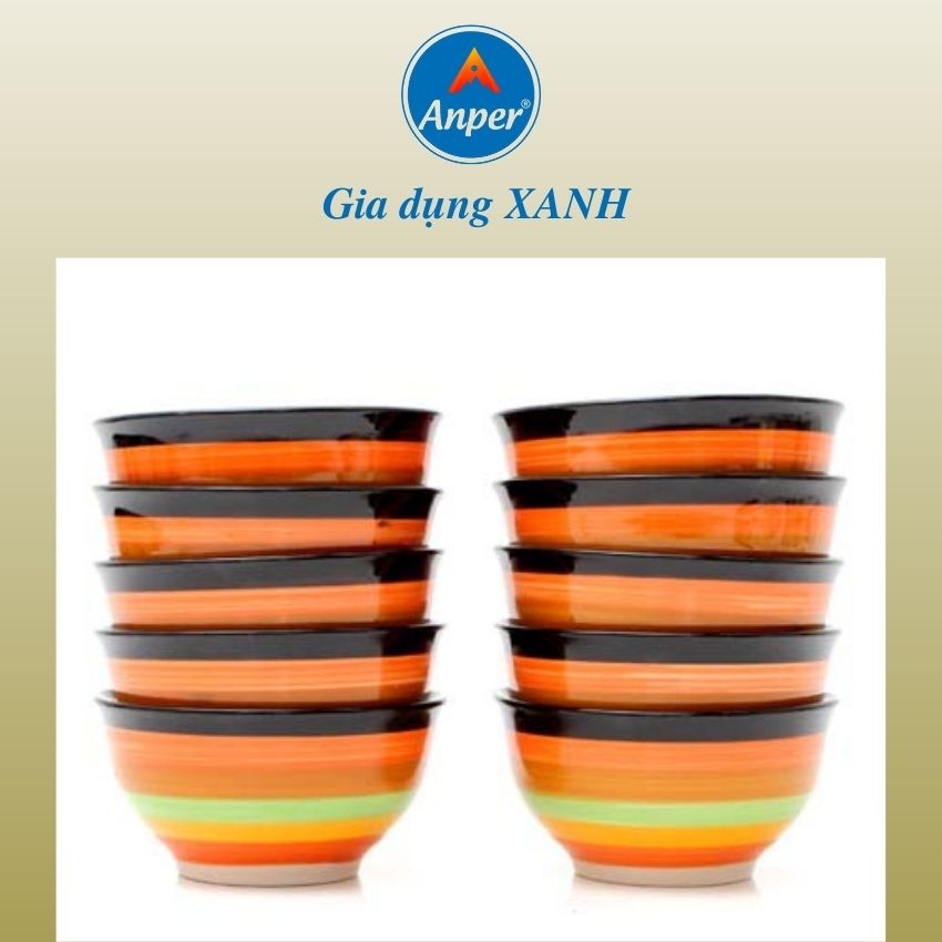 Combo 6 bát ăn cơm- 3 chén sứ chấm 8cm bát sứ hiện đại Anper chén nhỏ 7 sắc cầu vòng