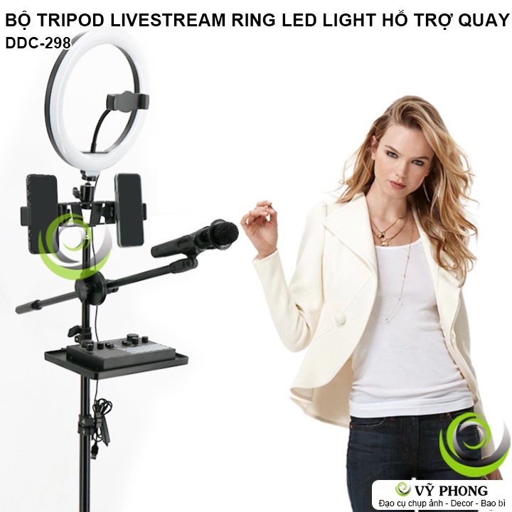 SET COMBO TRIPOD RING LED LIGHT HỖ TRỢ LIVESTREAM ĐẠO CỤ GIÁ ĐỠ HỖ TRỢ QUAY CLIP MỸ PHẨM DẠY HỌC TRỰC TUYẾN DDC-298