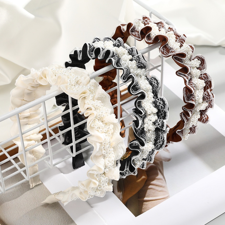 Cài tóc phối ren xếp ly đính ngọc trai giả phong cách Hàn Quốc thanh lịch cho nữ