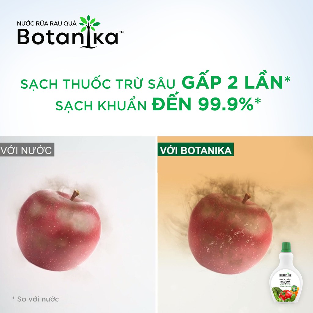 Bộ 1 Nước rửa rau Botanika 500ml (Sạch thuốc trừ sâu. Sạch khuẩn) + 1 Nước rửa tay làm bếp Botanika 500ml