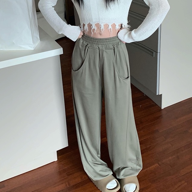 Quần thể thao ZHELIHANGFEI lưng cao ống suông phong cách retro