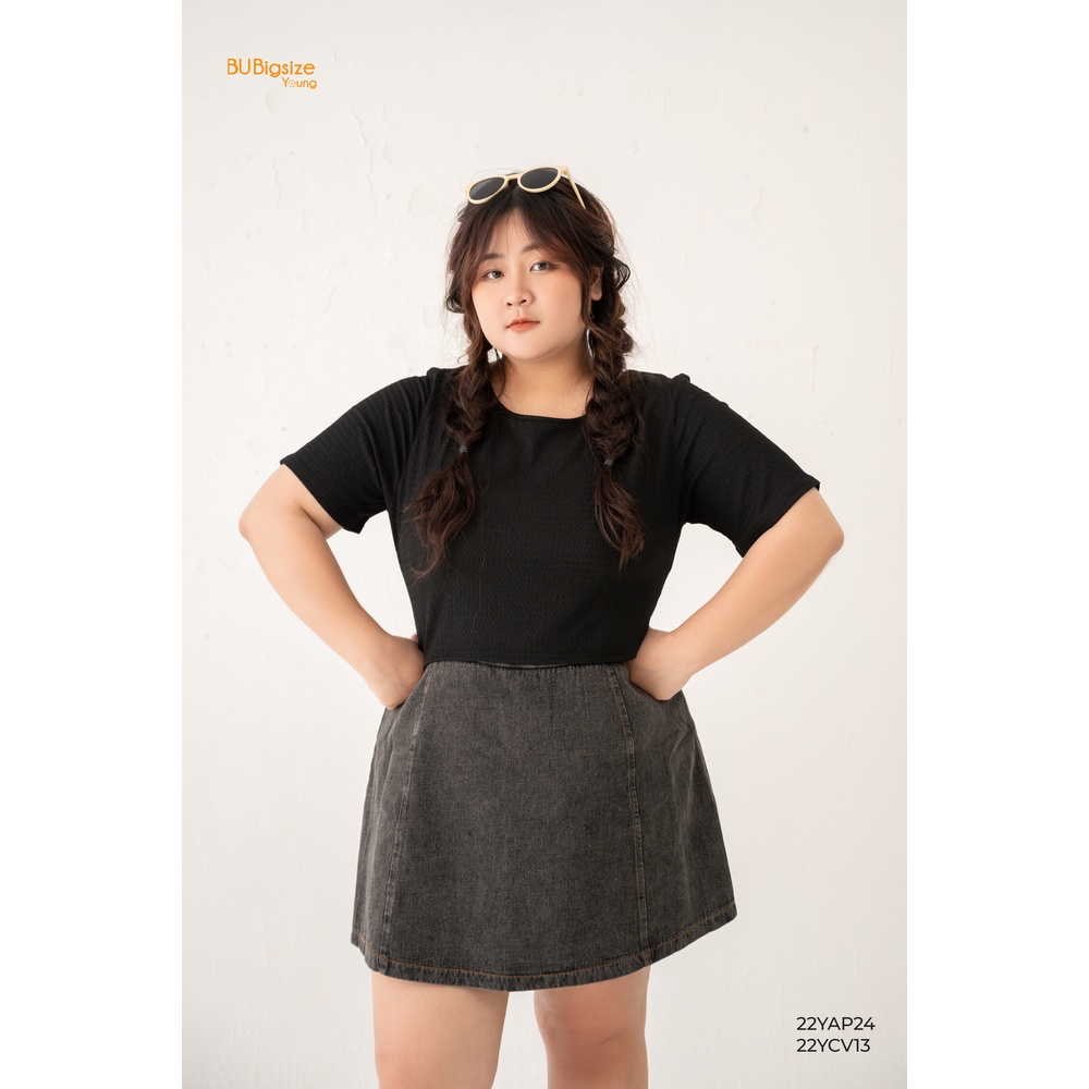 Áo thun xốp dáng ngắn cổ tròn BIGSIZE (55kg đến 95kg) - 22YAP24 - [BU Bigsize Young]