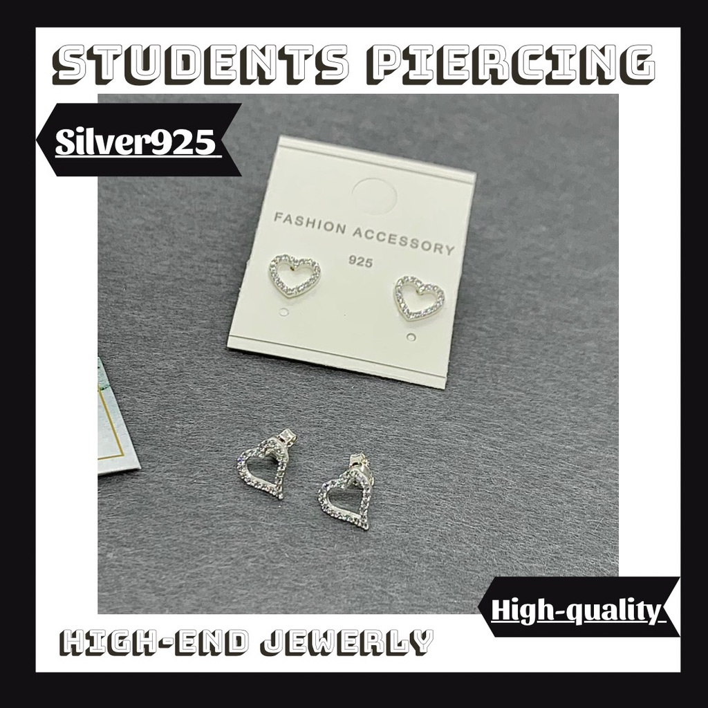 Khuyên Tai Bạc 925 Trái Tim Đính Đá - Khuyên Bạc 925 Cao Cấp