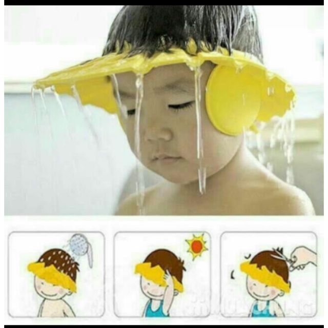 Mũ chụp có bịch tai gội đầu tắm cho bé - mũ tắm có tai bịch cho bé.