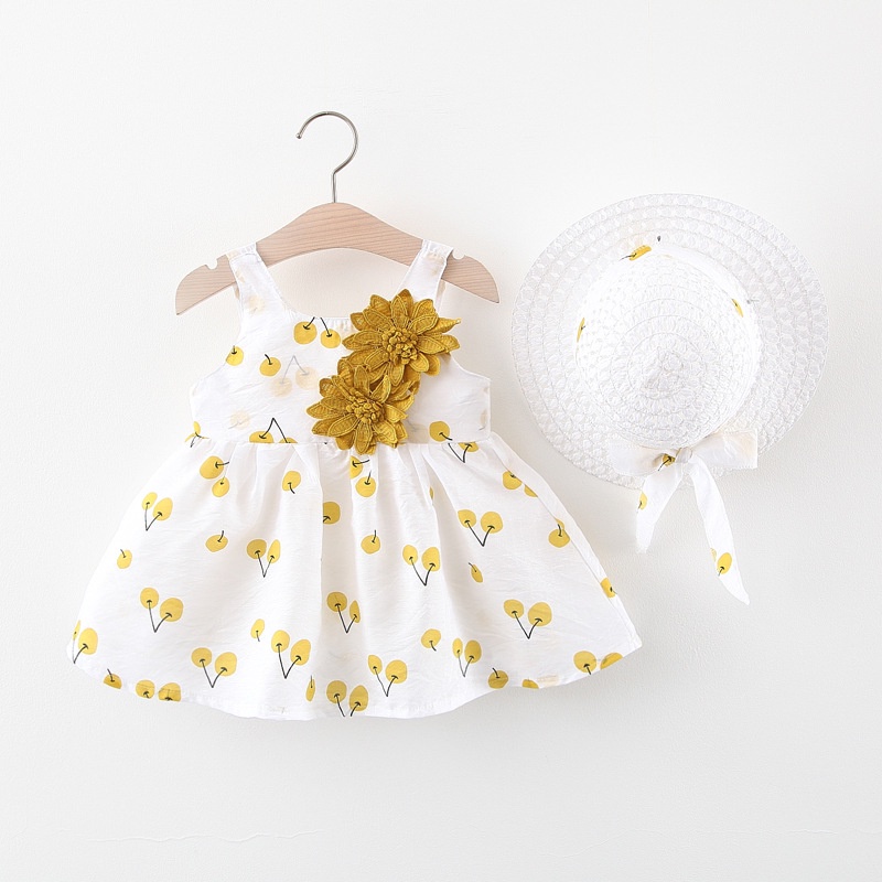 (1SET GỒM NÓN VÀ VÁY)Đầm công chúa gắn nơ trước ngực KÈM NÓN cho bé gái từ 5kg đến 16kg