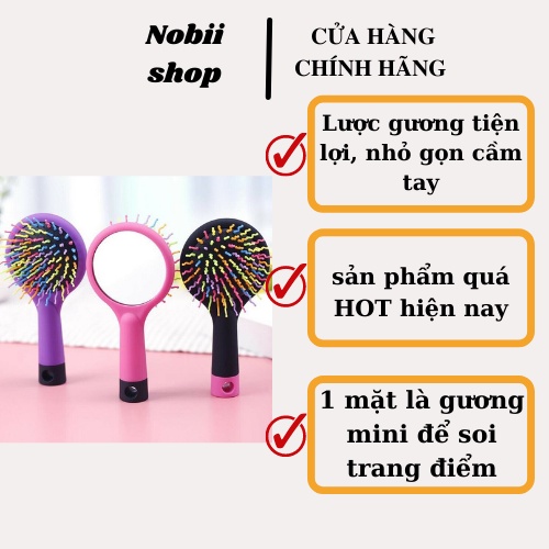 Lược Gương Chải Tóc 2in1 Cầm Tay  Mỹ Phẩm Hana mini bỏ túi gương lược massage đầu,chống rối, chống rụng tóc