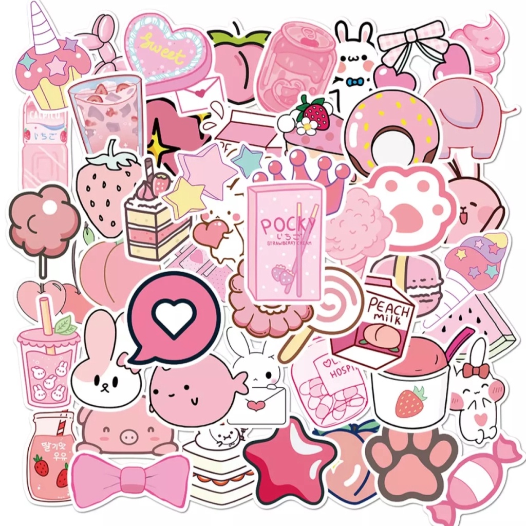 Set 10/20/50 sticker hình dán tông hồng chống thấm nước